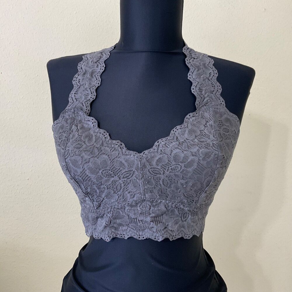 Felina Bra Women's  M Bralette Wireless Unlined Racerback stretchy  Lace Gray